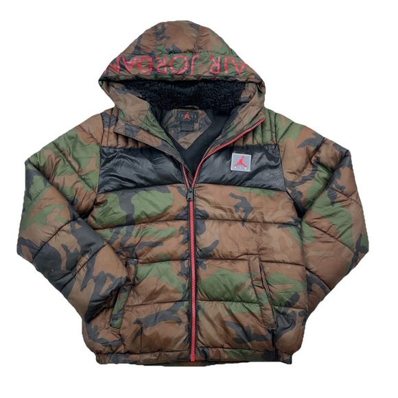 Jordan Other - Air Jordan Puffer Jacket Boys Large Green Cano Full Zip Hooded Youth Jumpman *
